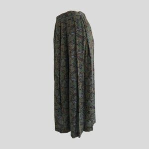 Vintage 1980s Blue Green Paisley Pleated Midi Skirt Pockets Womens Size S